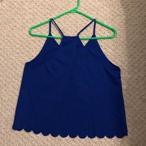 Blue scalloped open back tank top